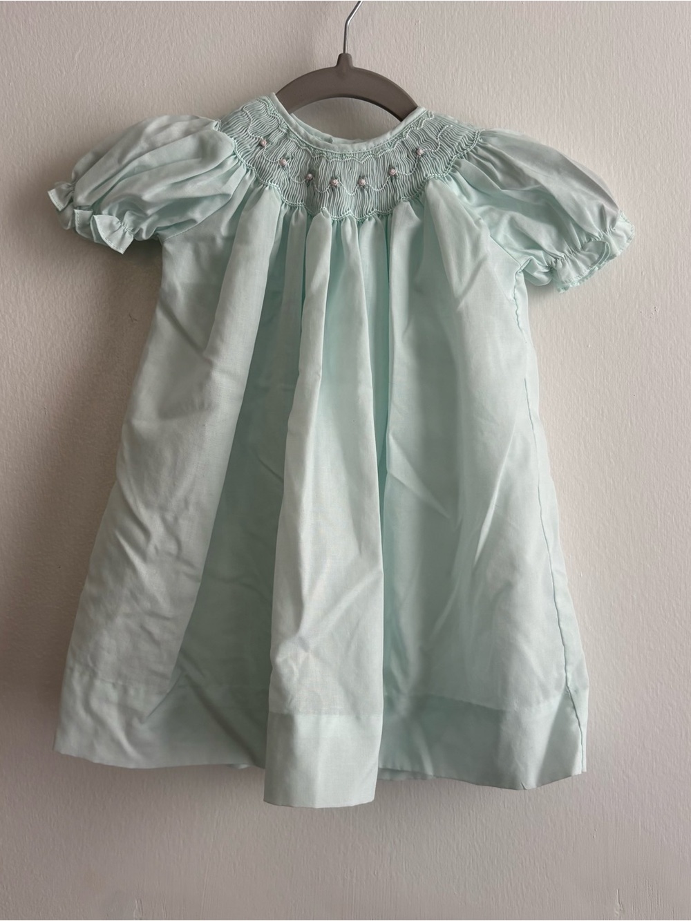 Petit Ami Girls Newborn Mint Green Smocked Puff Sleeve A-Line Dress